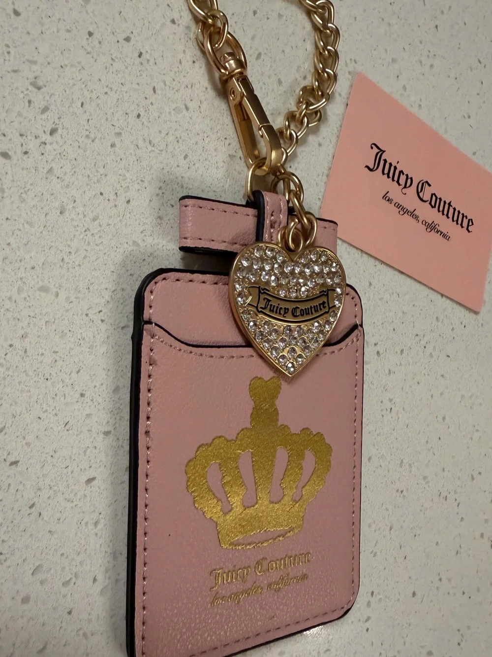 👑 NWT Juicy Couture Blush Pink Card Holder Keychain/ Purse Charm with Gold Crown
